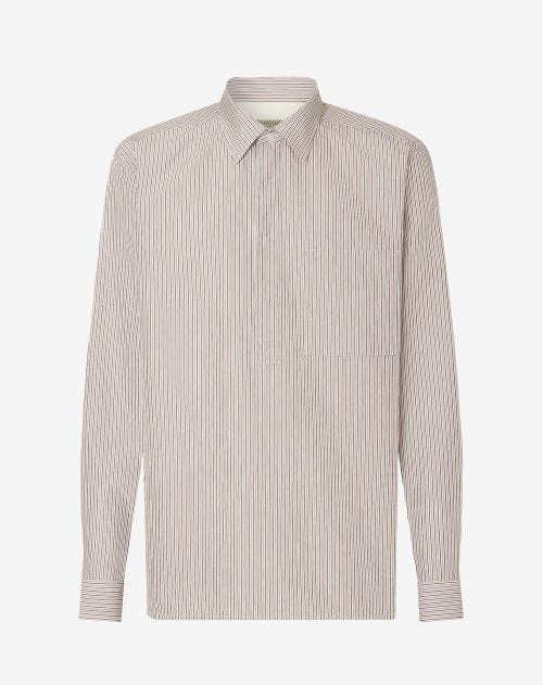 White organic cotton and silk shirt with brown stripes