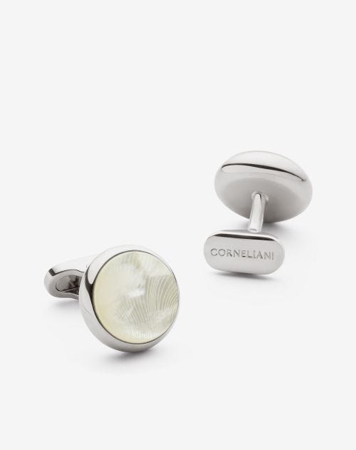 Silver brass cufflinks with mother of pearl