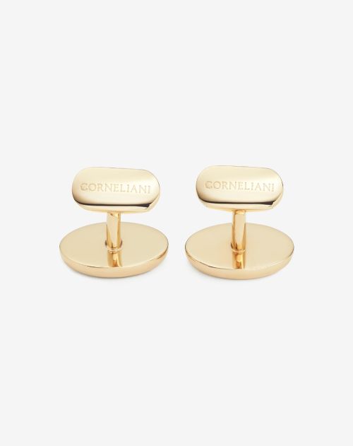 Gold-coloured brass cufflinks with mother of pearl