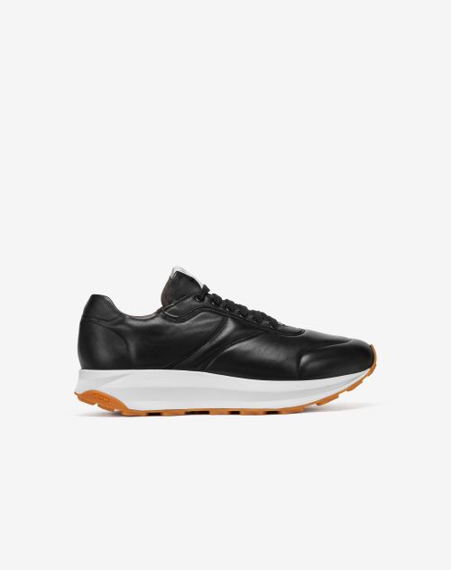 Black nappa leather running shoe