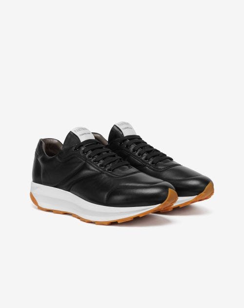 Black nappa leather running shoe