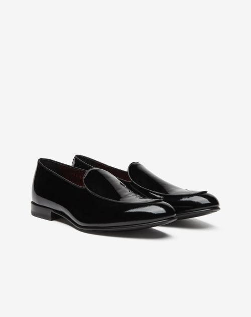 Black patent leather slip on loafer
