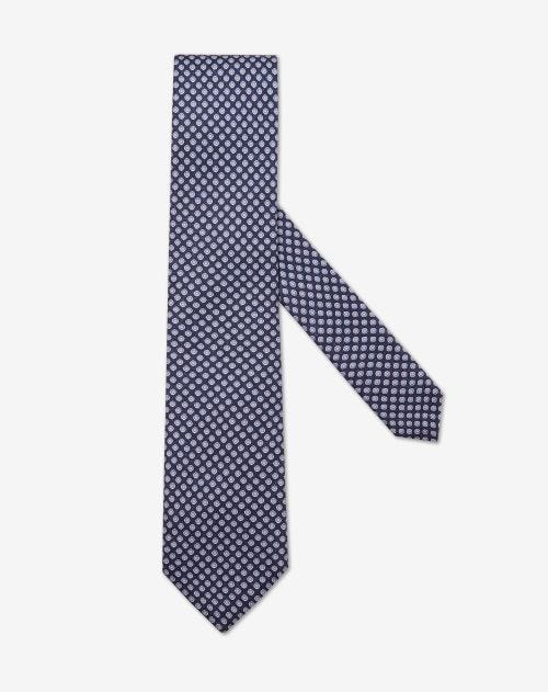 Cravatta blu fantasia geometrica in pura seta