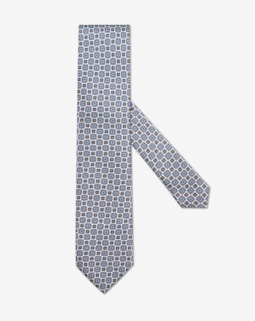 White/light blue pure silk tie