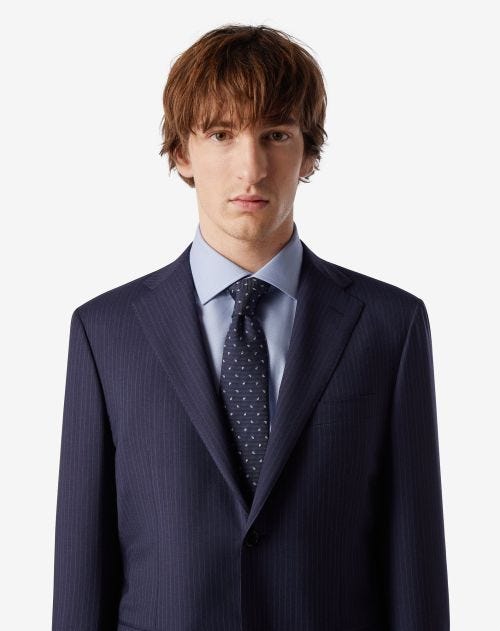 Blauwe stropdas met microcashmere-patroon van zuivere zijde