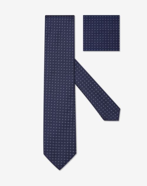 Cravatta blu con micro pois bianco in pura seta