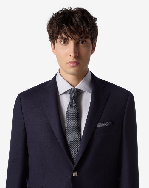 Wit/blauwe stropdas met geometrische textuur van zuivere zijde