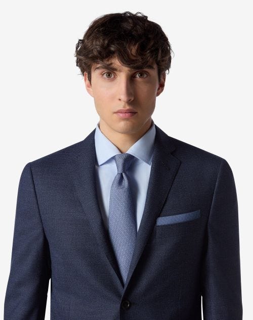 Cravatta blu in twill di seta stampato