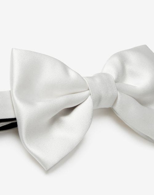 White pure silk satin bow tie