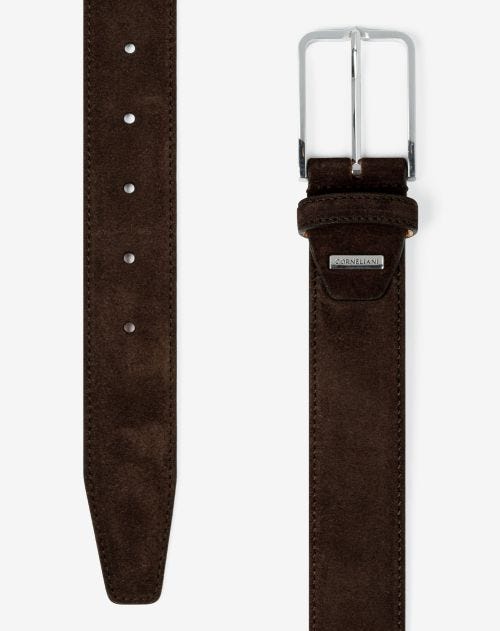 Brown suede belt with silver buckle