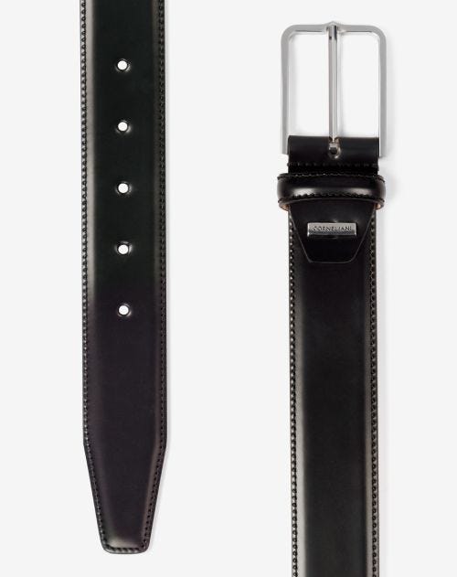Black leather belt with silver buckle