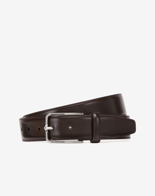 Brown leather belt with silver buckle
