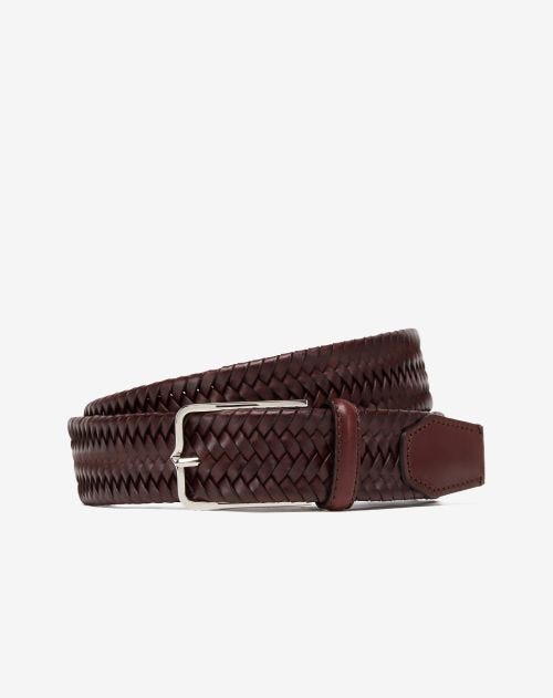 Brown braided regenerated leather belt