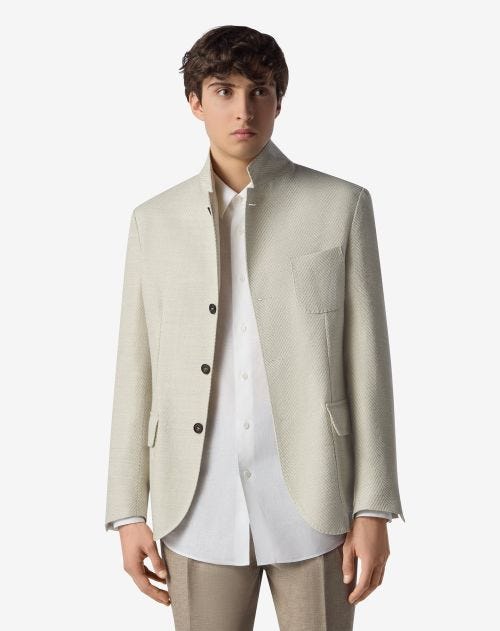 Gray/milk herringbone wool blend jacket