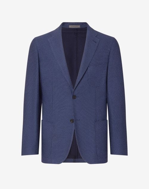 Blue silk and cotton single-breasted jacket