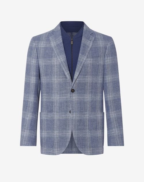 Indigo blue linen and wool jacket with inner vest