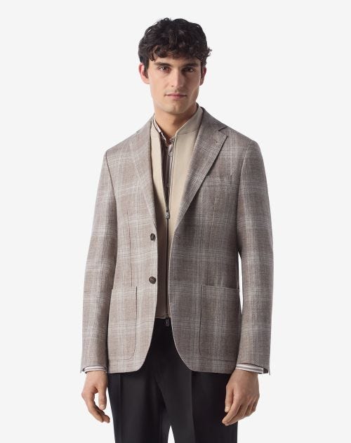Light brown linen and wool jacket with inner vest