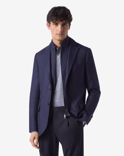 Royal blue silk and wool jacket with inner vest