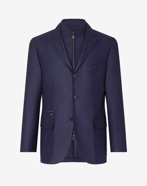 Royal blue silk and wool jacket with inner vest
