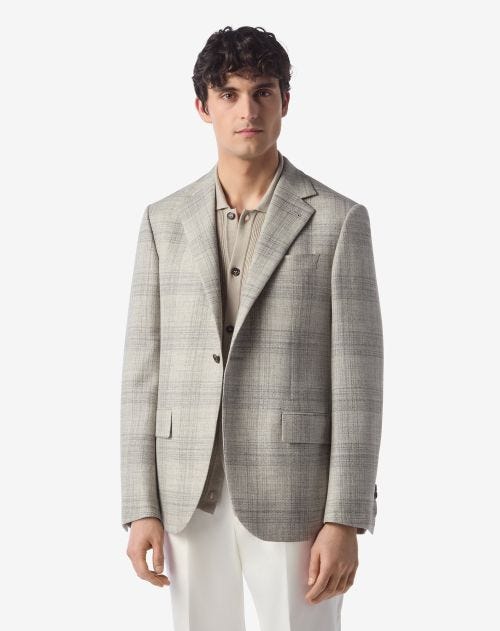 Grey single-breasted glen plaid wool jacket