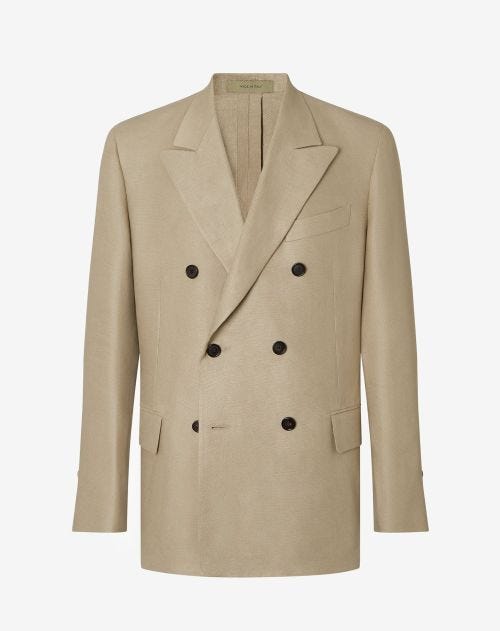 Green double-breasted natté linen jacket