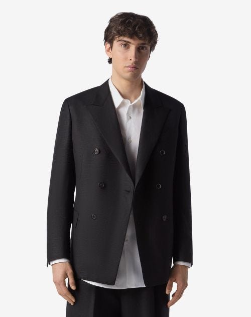 Black double-breasted wool and linen jacket