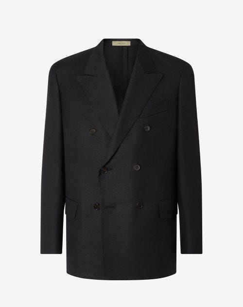 Black double-breasted wool and linen jacket