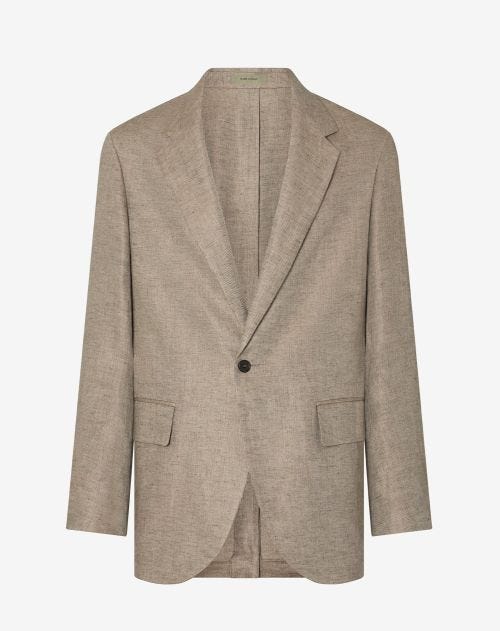 Beige single-breasted delavé linen jacket