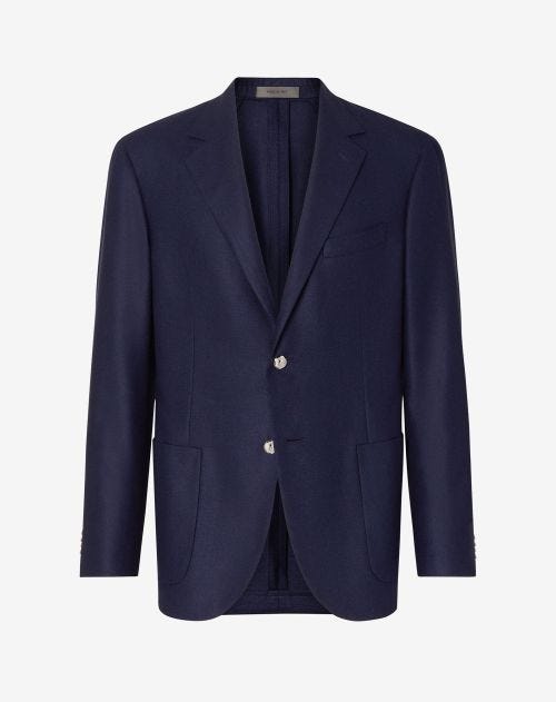 Dark blue single-breasted silk and wool jacket